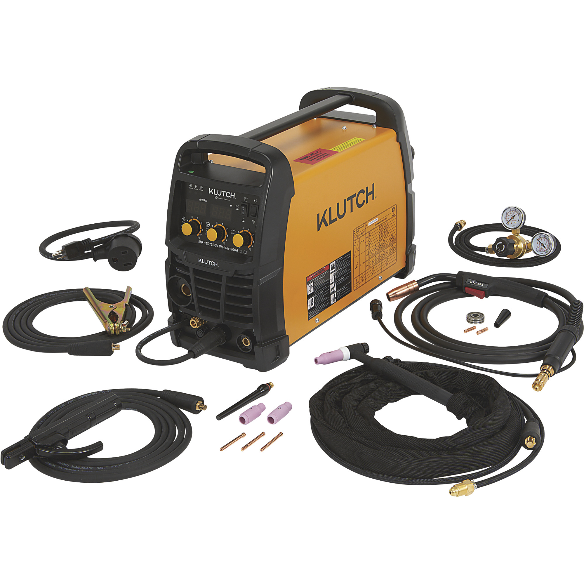 Klutch Dual-Voltage 4-in-1 Multi-Process Welder, 200A, MIG/Flux-Core/TIG/Stick, 120/230V Inverter Welder, Lightweight MIG-Ready Welding Machine for Steel, Stainless and Aluminum
